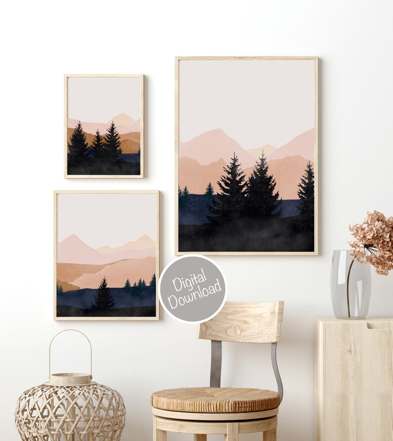 Mountain Wall Art Gallery Wall Set, 3 Piece Wall Art, Watercolor Mountain Print, Landscape Print Set, Modern Home Decor, Printable Triptych image 6