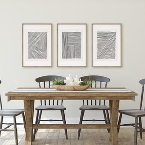 Wall Prints Set of 3, Mid Century Modern, Abstract Line Drawing Gallery ...