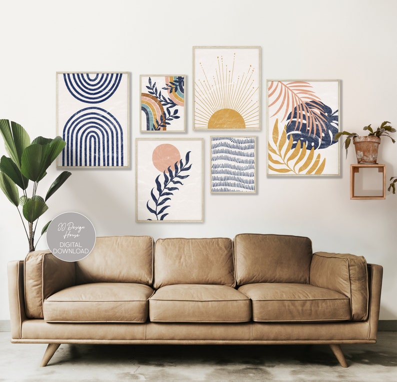 Navy Blue Wall Art Gallery Wall Set Mid Century Modern Etsy
