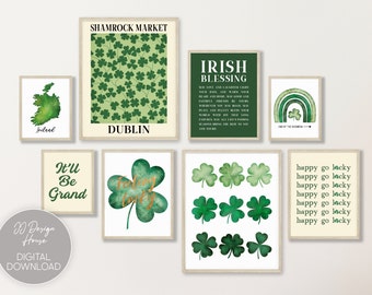 St Patrick's Day Prints Set of 8, St Patricks Day Decor Printable Bundle, Lucky Irish Decor, It'll Be Grand Print, Shamrock Wall Art