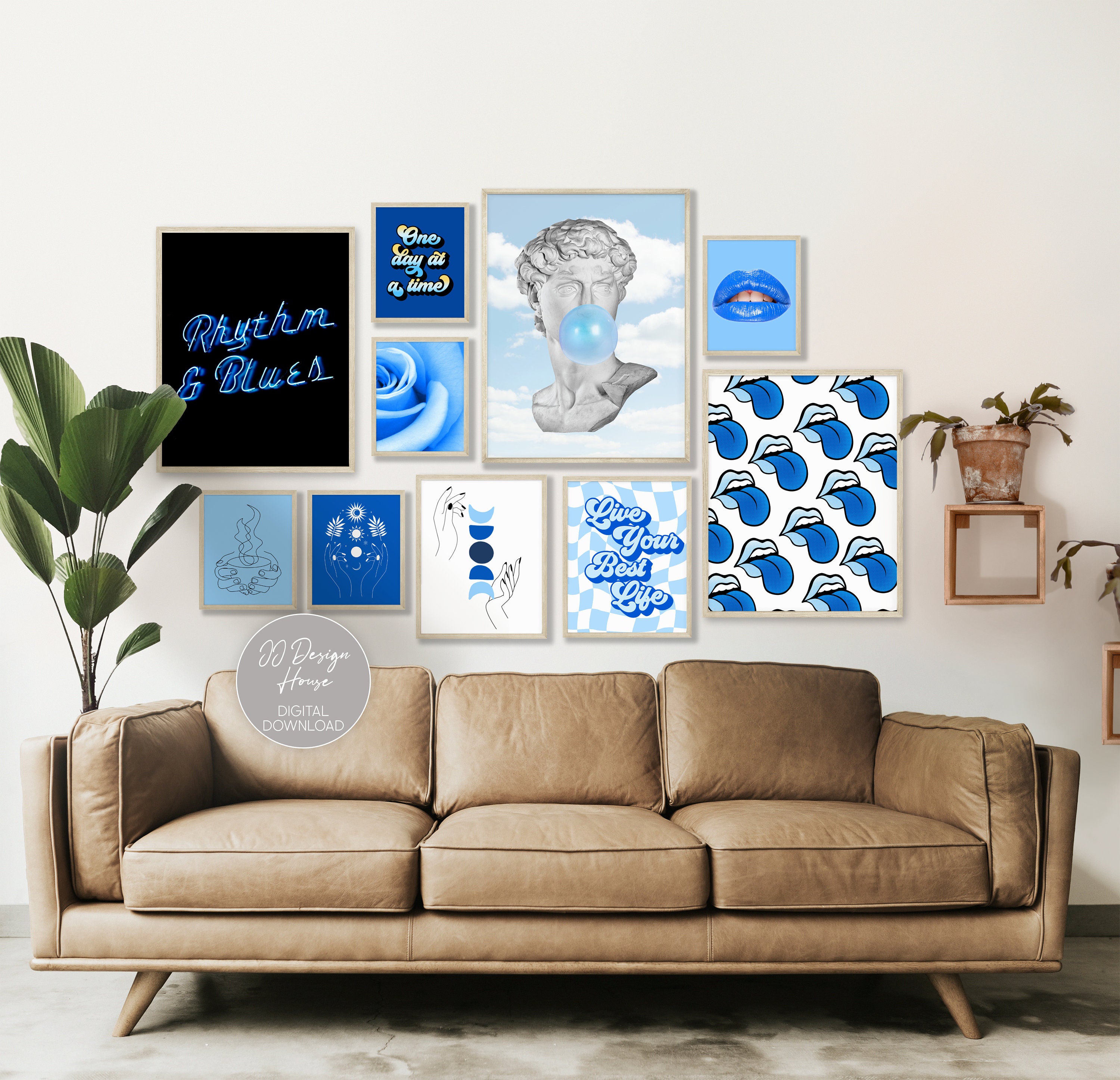 Blue Dorm Decor Gallery Wall Set Wall Collage Download 20 Etsy