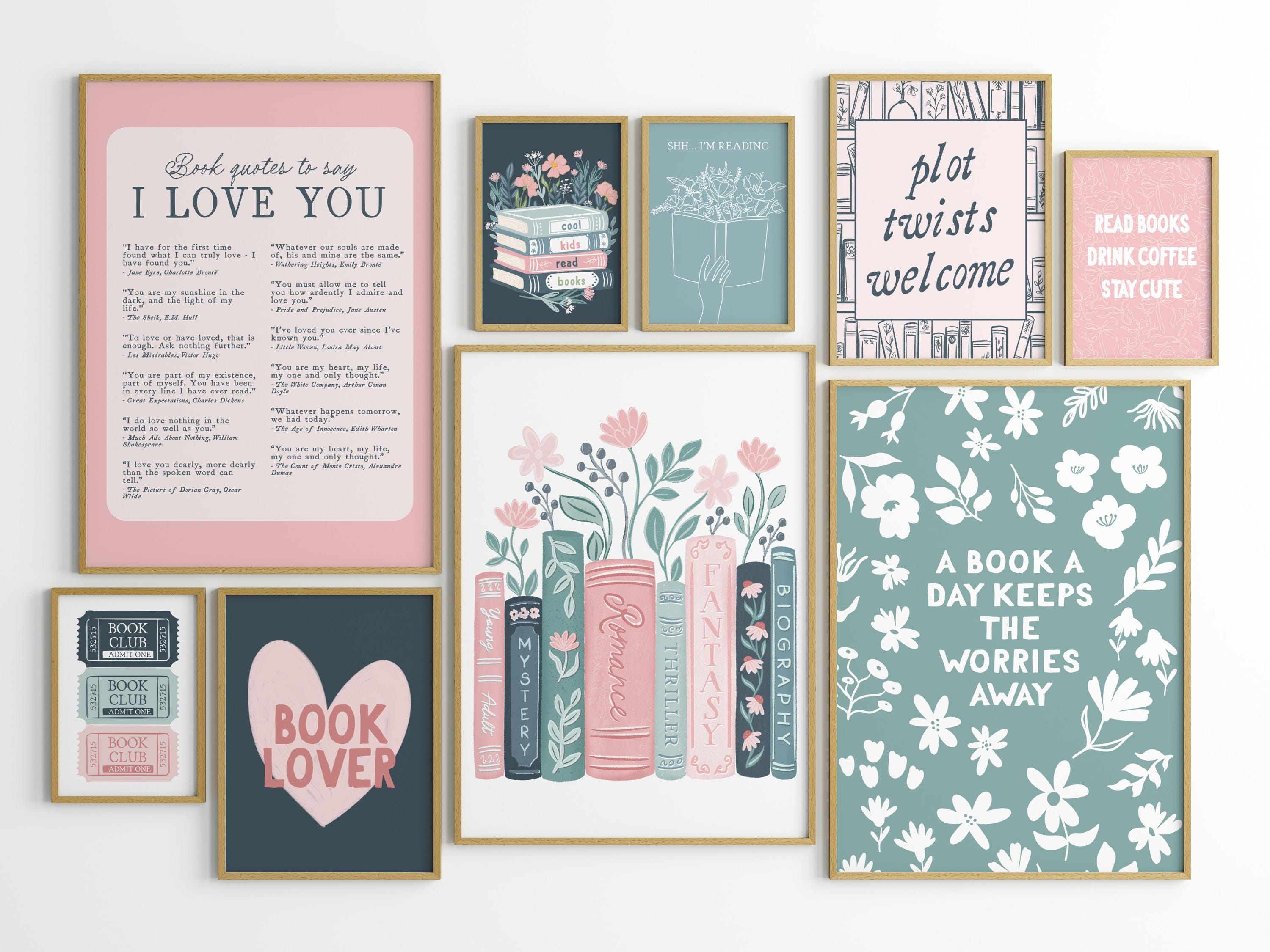 Book Lover Wall Art Set of Printables, Book Club Art Set of 16, Book Quotes Wall Art, Library Wall Art Wall Art Bundle, Bookish Wall Prints