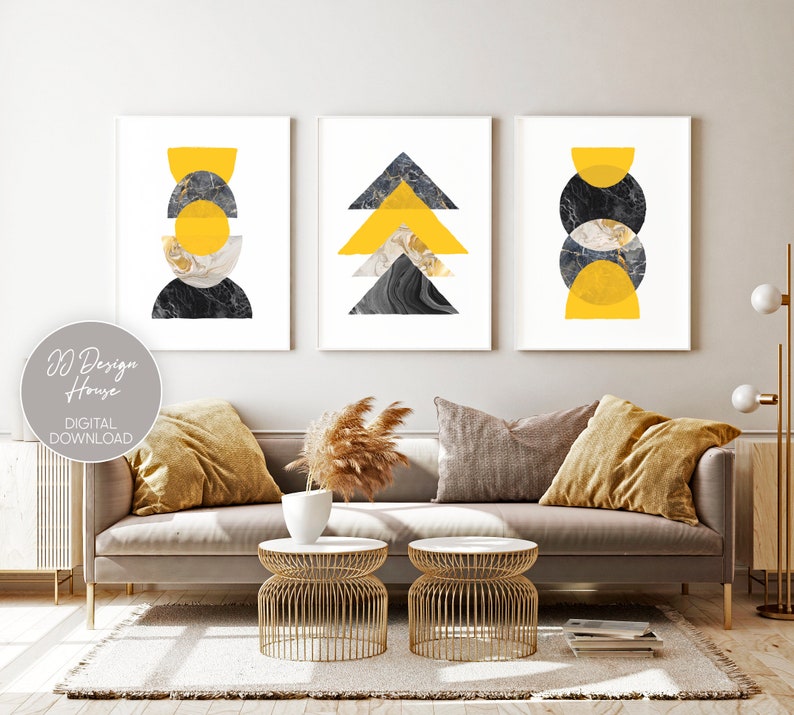 Mustard Yellow Wall Decor Yellow Wall Art Living Room Etsy