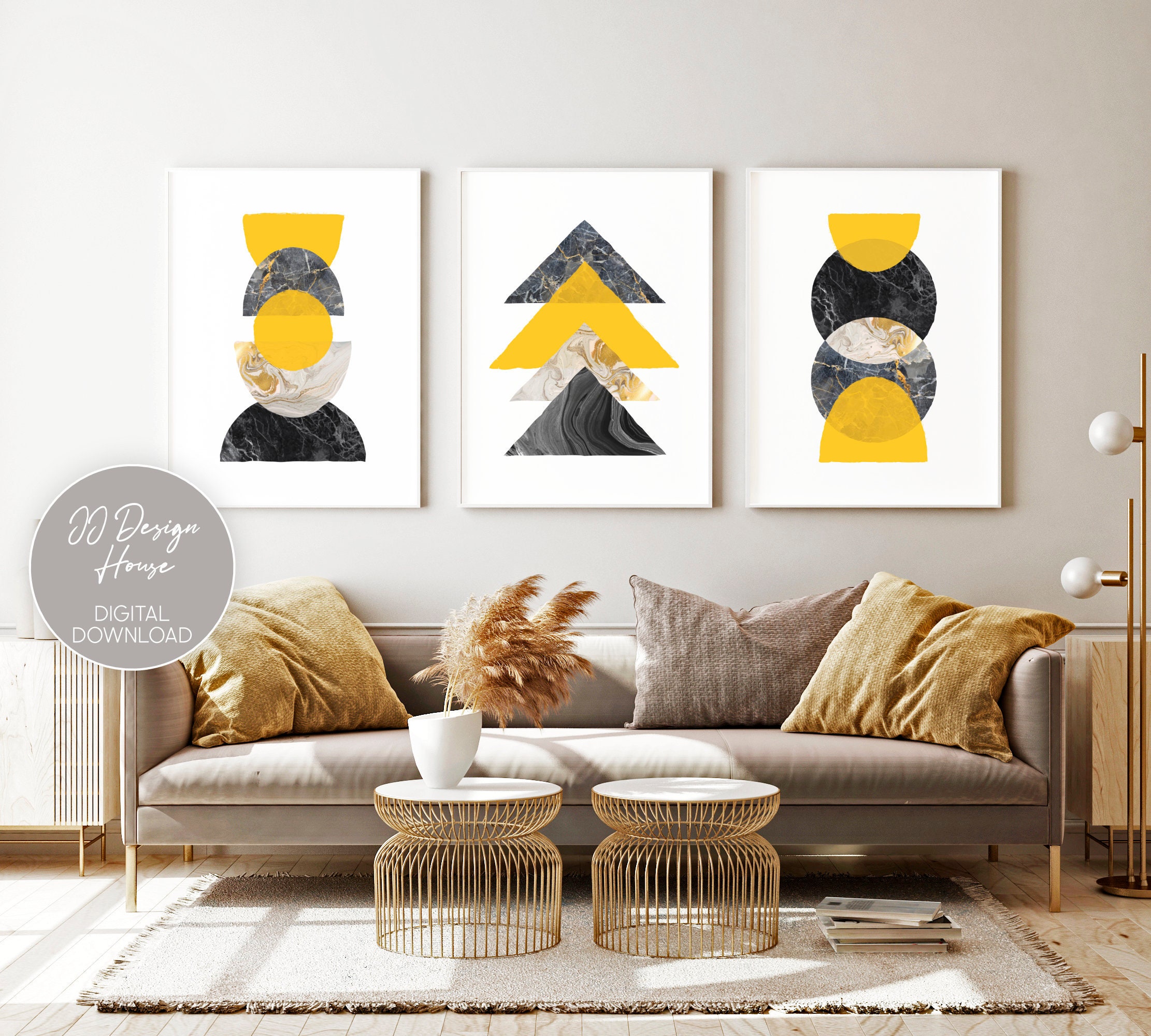 Mustard Yellow Wall Decor Yellow Wall Art Living Room - Etsy