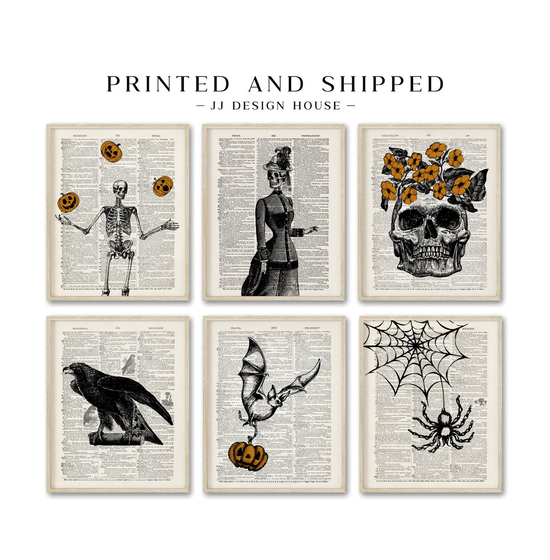 Vintage Halloween Decor Set of 6 Prints, Halloween Decorations ...