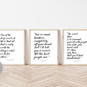 Book Quotes, Alice In Wonderland Quotes, Set Of 3 Wall Prints, You're Mad, Bonkers, Lewis Carroll, Wall Art, Home Decor, Adventure Quote