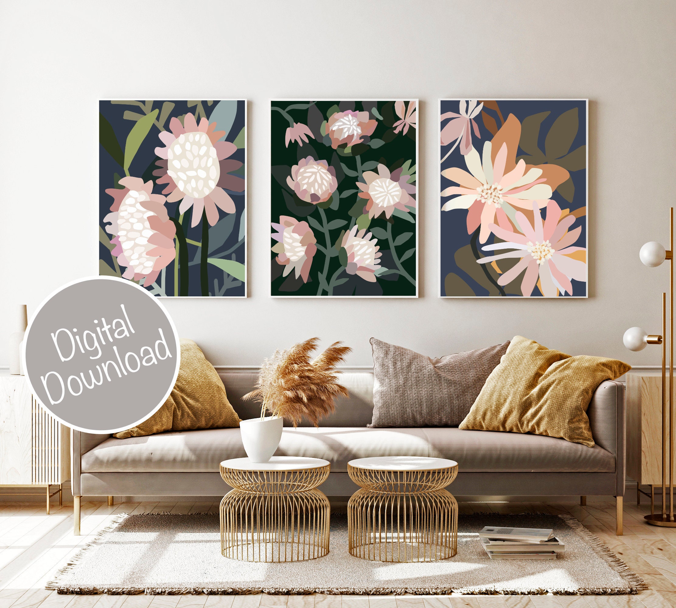Aesthetic Room Decor Set Of 3 Botanical Wall Art Flower Etsy