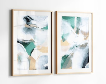 Green Wall Art Painting Prints, Green Wall Decor 2 Piece Wall Art, Large Wall Art Abstract Prints, Printable Wall Art