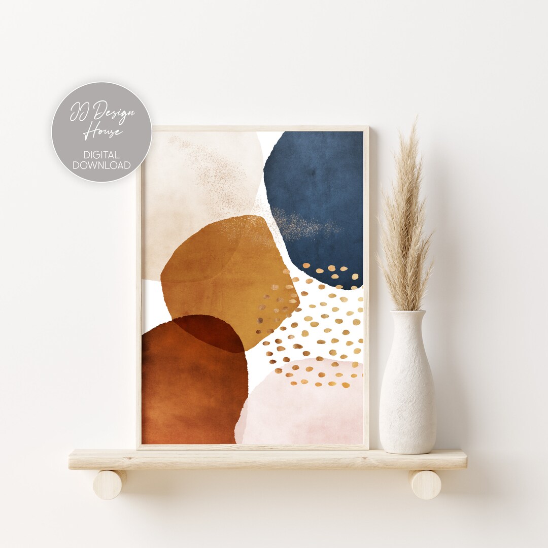 Abstract Wall Art, Mid Century Modern Art, Blue Pink Gold Print ...