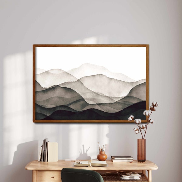 Neutral Mountain Wall Art, Watercolor Painting Abstract Mountain Print, Landscape Print, Modern Home Decor, Printable Wall Art