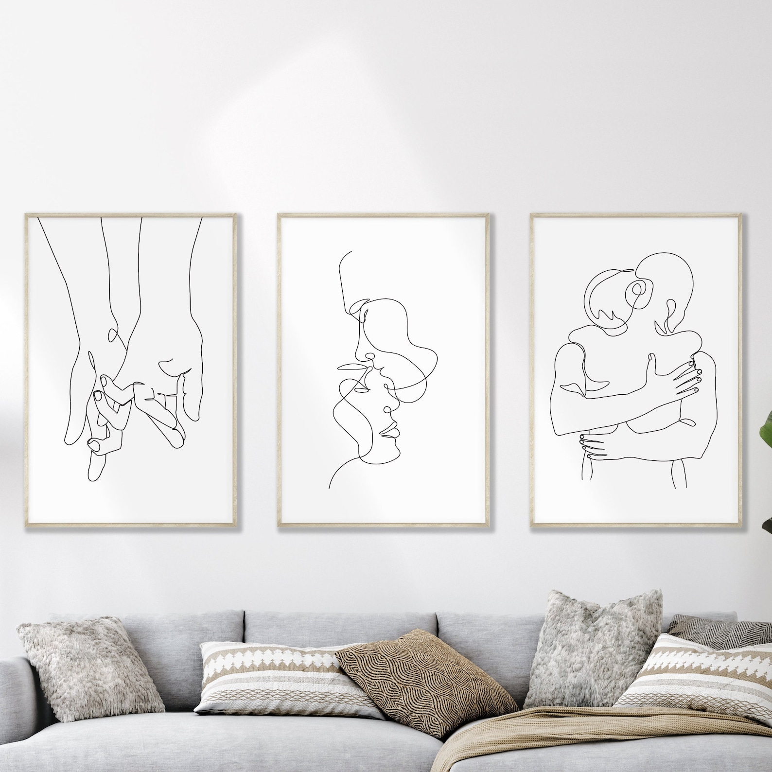 Couple One Line Drawing, Minimalist Line Art, Bedroom Wall Art, Gallery Wall Set of 3 Prints, Sexy Bedroom Art, Minimalist Wall Art image 1