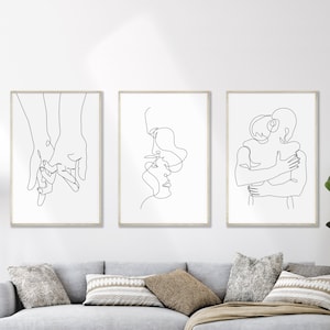 Couple One Line Drawing, Minimalist Line Art, Bedroom Wall Art, Gallery Wall Set of 3 Prints, Sexy Bedroom Art, Minimalist Wall Art