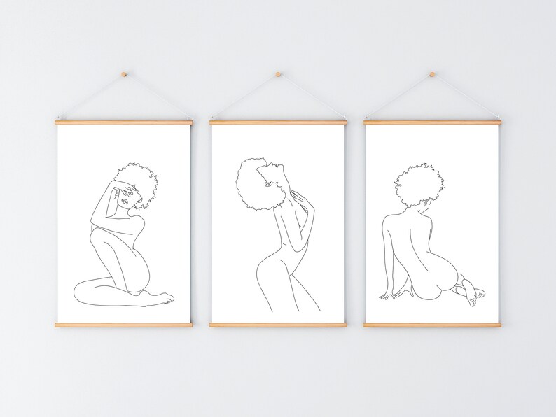 Black Woman Art DIGITAL Printable Wall Art Nude Line Art Print African American Art Female Figure Woman With Afro Minimal Line Drawing