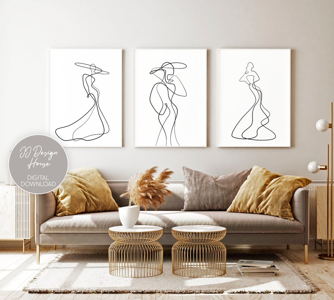Line Art Woman, Wall Art Set of 3 Fashion, Fashion Illustration