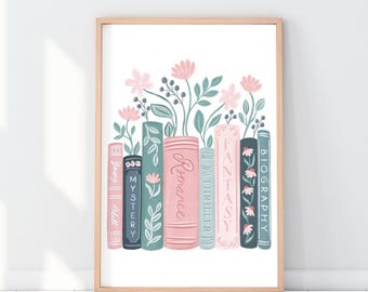 Book Lover Wall Art: Floral Books Print (Digital Download)