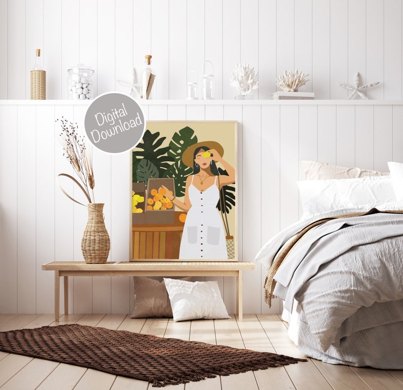 Feminine Wall Art Lemon Decor Female Portrait Print Fashion Etsy