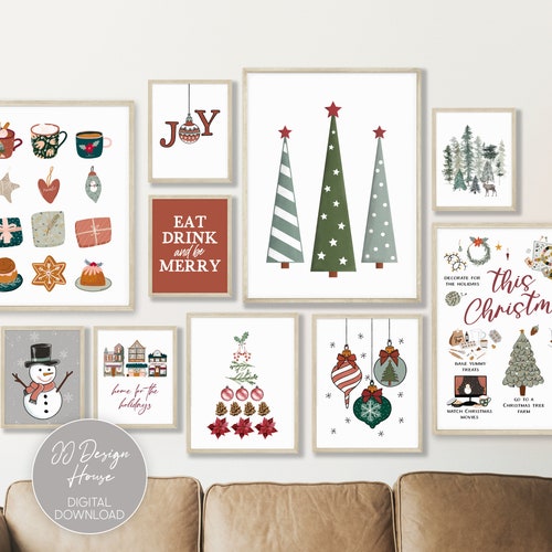 Christmas Wall Art Set of 3 Prints Christmas Printable Etsy