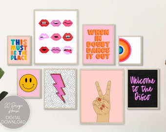 Retro Wall Art Set of 8, Trendy Art Print Bundle, Dorm Wall Decor, Throwback Art Prints, DIY Wall Decor, Boho Art Set of 8 Prints Bundle