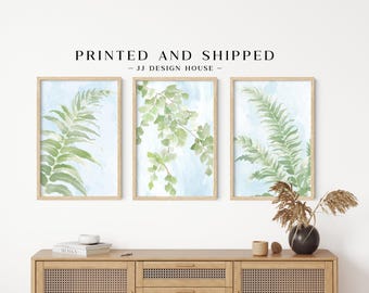 Blue Green Botanical Wall Art Set of 3, Coastal Art Prints, Printed Wall Art
