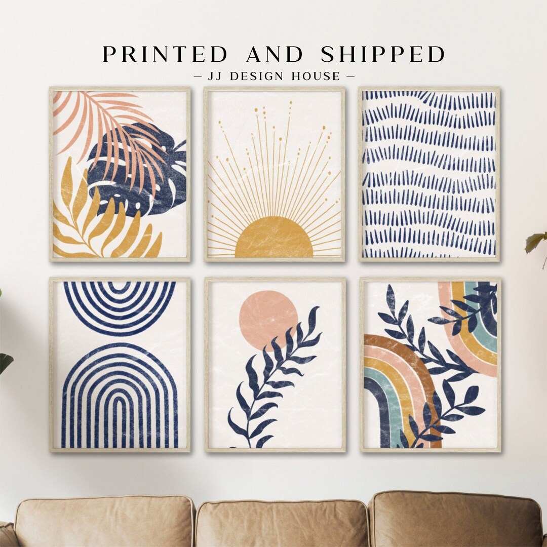 Navy Blue Wall Art Set of 6 Prints Mid Century Modern Prints - Etsy