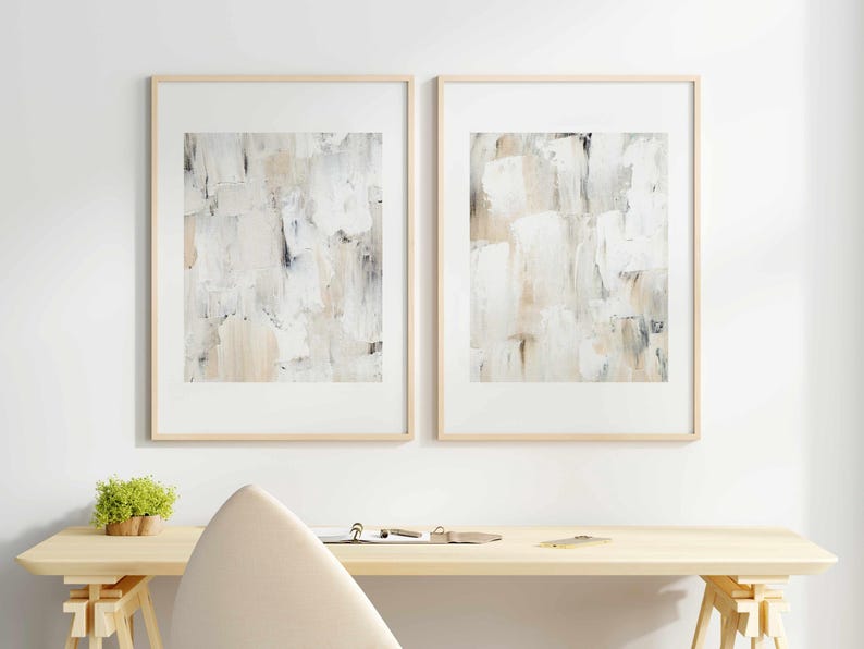 Neutrale muurkunst schilderijafdrukken, neutrale muurdecoratie 2-delige muurkunst, grote muurkunst abstracte prints, afdrukbare muurkunst afbeelding 9