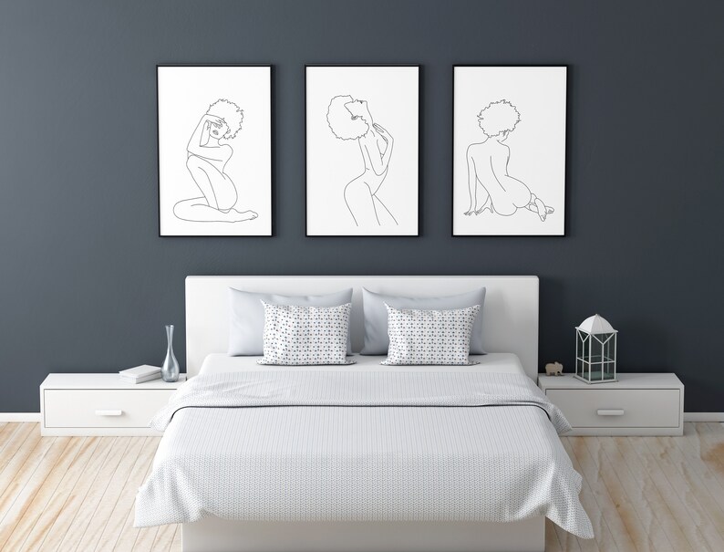 Black Woman Art DIGITAL Printable Wall Art Nude Line Art Print African American Art Female Figure Woman With Afro Minimal Line Drawing