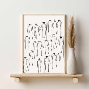 Vintage Skizze Neutrale Wandkunst, abstrakte Drucke Collage, minimalistische Wandkunst abstrakte Drucke, abstrakte Linie Kunst Vintage Zeichnung