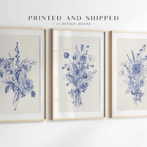 3-teiliges Wanddekor minimalistische Wandkunst, botanisches Druckset, blaues botanisches gedrucktes Wandkunst-Set mit 3 Drucken, Chinoiserie-Wandkunst