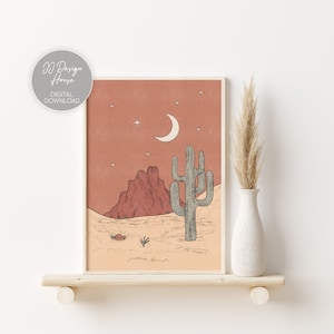 Abstract Desert Print, Cactus Wall Art, Boho Desert Wall Art, Mid Century Modern, Boho Cactus Art, Terracotta Print, Burnt Orange