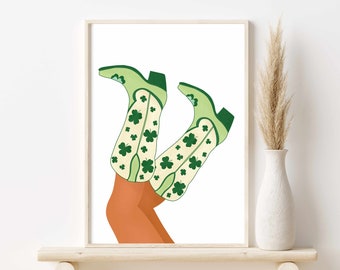 Cowgirl Wall Art, St Patricks Wall Art Green Decor, St Patrick's Day Decor Printable, Shamrock Wall Art, St Pattys Decor
