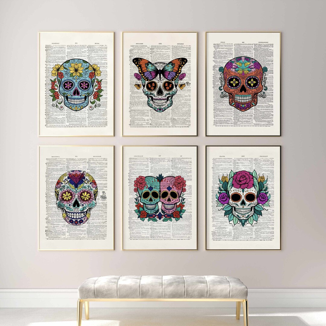 Vintage Halloween Decor Set of 6 Prints, Sugar Skull Print, DIY ...