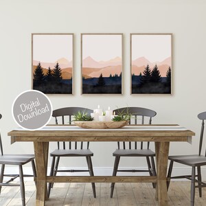 Mountain Wall Art Gallery Wall Set, 3 Piece Wall Art, Watercolor Mountain Print, Landscape Print Set, Modern Home Decor, Printable Triptych image 7