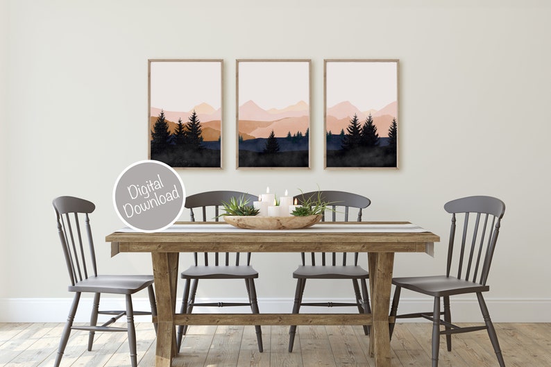 Mountain Wall Art Gallery Wall Set, 3 Piece Wall Art, Watercolor Mountain Print, Landscape Print Set, Modern Home Decor, Printable Triptych image 7