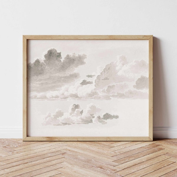 Neutral Wall Art Vintage Cloud Painting, Warm Aesthetic Printable Wall Art, Black Beige Wall Art, Vintage Sketch Art DIGITAL