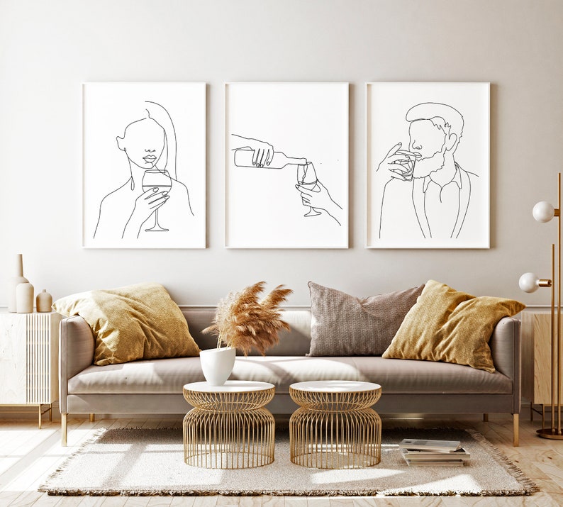 Bar Wall Art Beard Art Line Art Bar Prints Man and Woman Etsy