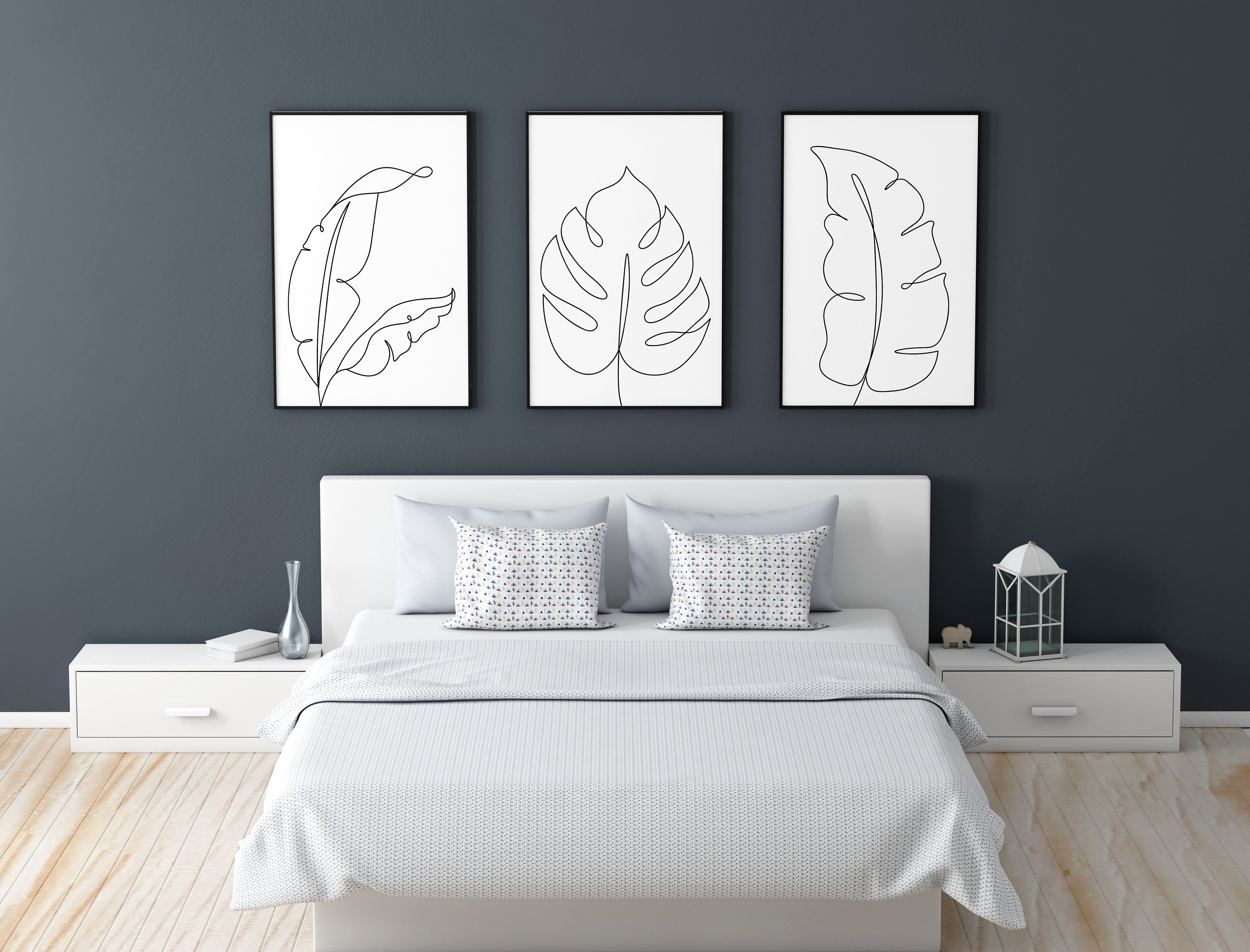 Continuous Line Art Above Bed Decor, Master Bedroom Wall Art Printable ...