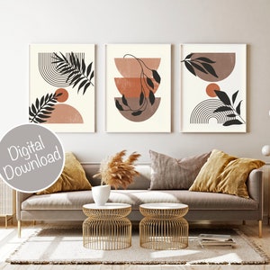 Mid Century Modern Art Print Set of 3, Neutral Geometric Wall Art ...