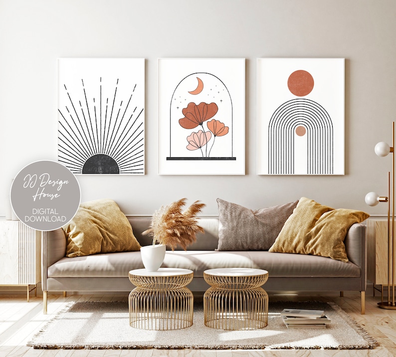 Living Room Decor Boho Room Decor Prints Mid Century Modern Etsy