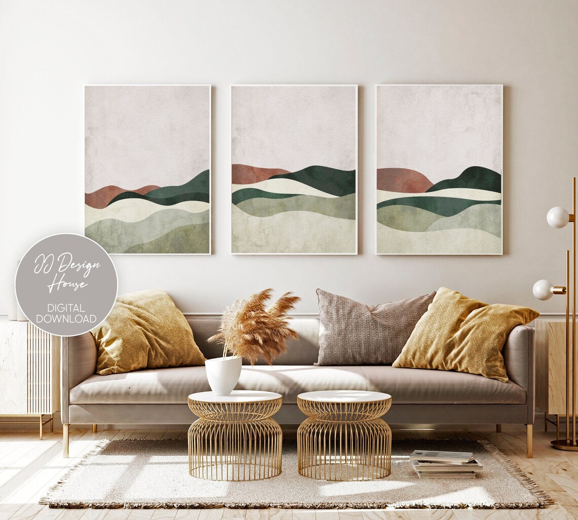 Landscape Wall Art Set of 3 Mid Century Modern Art Mountain - Etsy