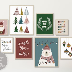 Boho Christmas Prints Set of 8, Christmas Printables, Christmas Decor, Maximalist Holiday Print, Holiday Wall Art Christmas Bundle Printable