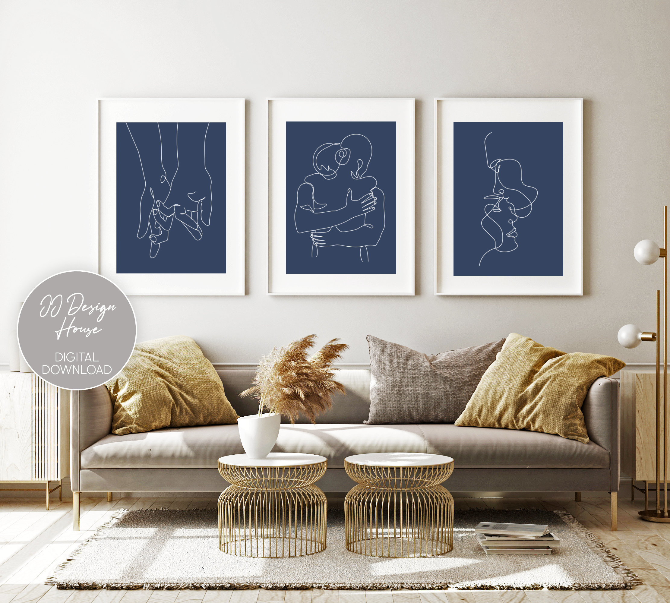 Navy Blue Art Couple Bedroom Art Couple One Line Drawing Etsy