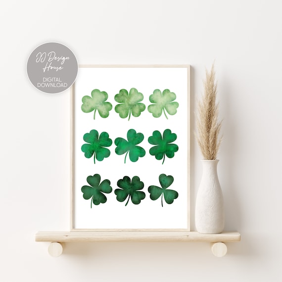 St Patricks Wall Art, Clover Print, Shamrock Wall Art, St Patricks Day Decor, Clover Print Sign, Wall Art Printables, St Pattys Posters