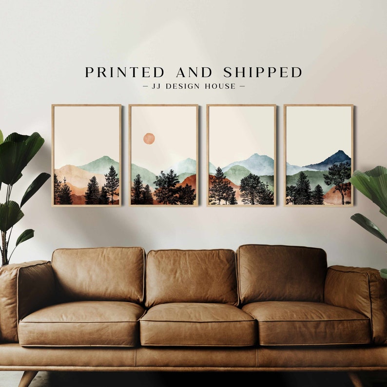 Landscape Print Set Wall Art, Watercolor Mountain Print, Nature Wall ...
