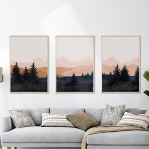 Mountain Wall Art Gallery Wall Set, 3 Piece Wall Art, Watercolor Mountain Print, Landscape Print Set, Modern Home Decor, Printable Triptych