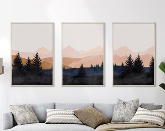 Mountain Wall Art Gallery Wall Set, 3 Piece Wall Art, Watercolor Mountain Print, Landscape Print Set, Modern Home Decor, Printable Triptych