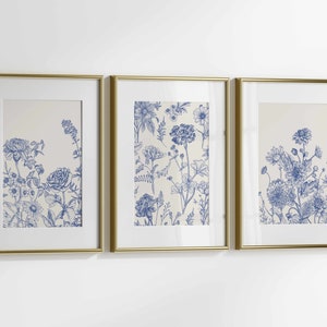 Blue Botanical Wall Art Chinoiserie Wall Art, 3 Piece Wall Decor ...