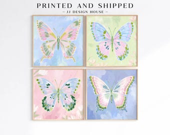Butterfly Nursery Wall Art Set of 4, Pastel Butterfly Prints, Girls Room Decor, Printable Wall Art