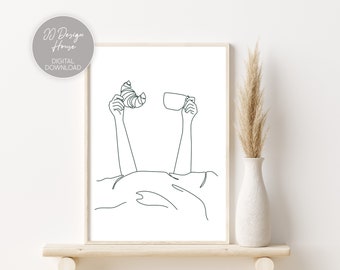 Coffee Hands Wall Art, Coffee Prints, Coffee Bar Decor, Coffee in Bed Art Print, Coffee Lover Gift, Breakfast in Bed, Funny Coffee Art