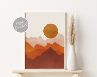 Burnt Orange Decor, Mid Century Modern Wall Art, Abstract Mountain Print, Mountain House Decor, Modern Wall Art, Mountain Art, Landscape Art