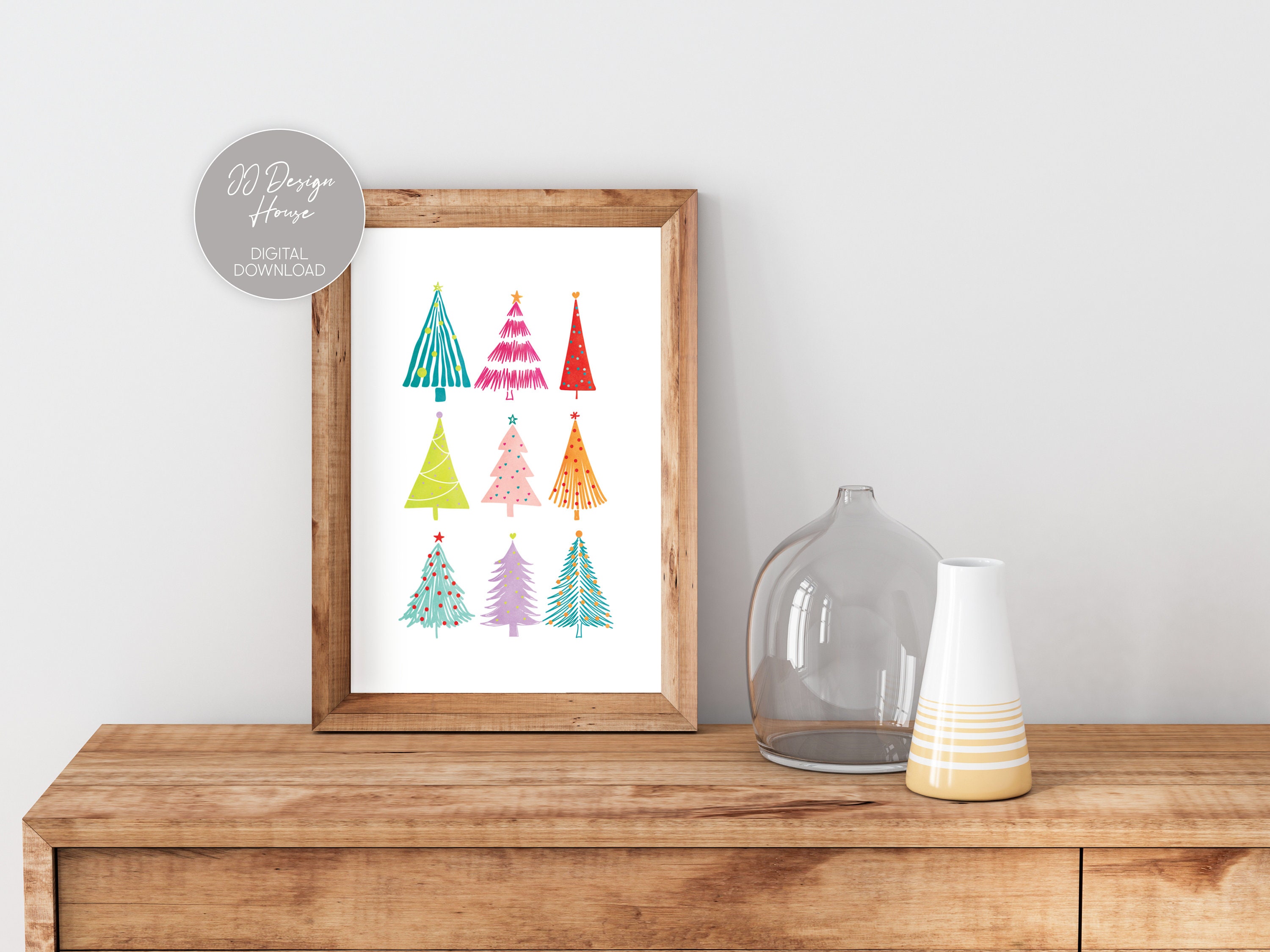 Christmas Tree Print Art Prints Download Colorful Christmas - Etsy